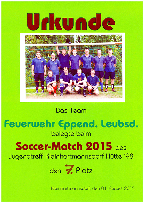 Urkunde SoccerMatch Feuerwehr 2015